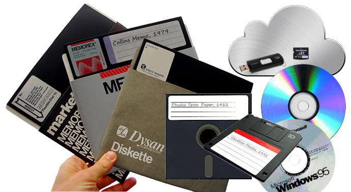 Digital media includes 8" and 5.25" floppies, diskettes, CD/DVD/BluRay discs, thumb drives, XD cards, and cloud storage.
